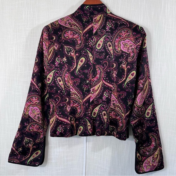 JS Collections Silk Paisley Beaded Jacket Button Front Blazer Coat Size 10 - Picture 11 of 16